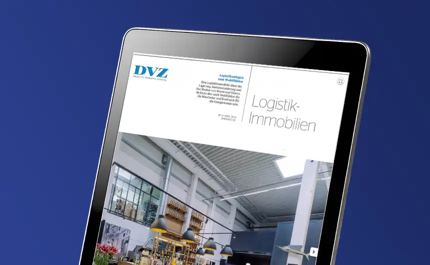 Mockup iPad mit Fachartikel aus "DVZ"