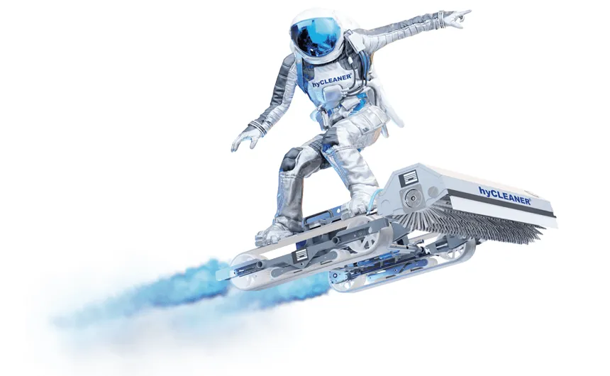 Illustration Astronaut der auf einem Reinigungsroboter surft