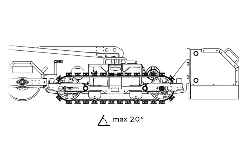 Seitenansicht einer technischen Zeichnung Reinigungsroboter DIRT FORCE